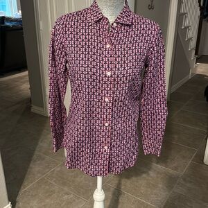 Women's Button‎ Down Blouse 100% cotton Size 00 Navy and Bright Pink
